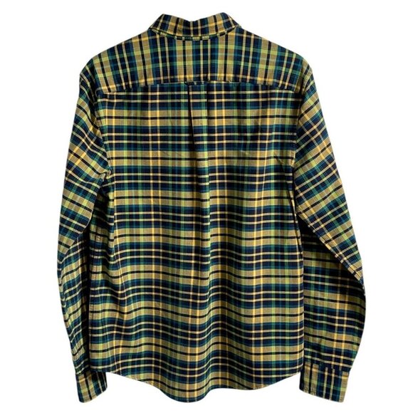 L.L. Bean Signature Slim Fit Oxford Shirt Yellow Blue Plaid Size Medium - Picture 3 of 6